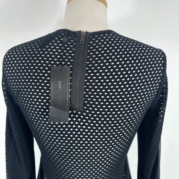 NWT BCBG MAX AZRIA Callan Long Sleeve Faux Leather Mesh Contrast Back Top XXS - Picture 8 of 13